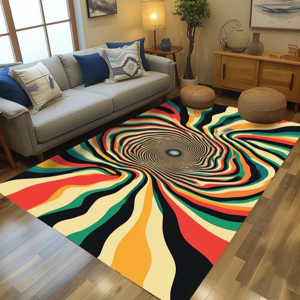 Retro Colorful Abstract Art Print Carpet Non-Slip Washable Area Rugs for Living Room Bedroom Kitchen Floor Mat Home Decor