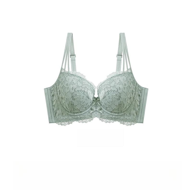 

Summer French Lingerie for Women Thin Anti-sagging and Lace-tightening Lace Bra Adjustable Soft Coil Bra Push Up Bra 38/85B зелений
