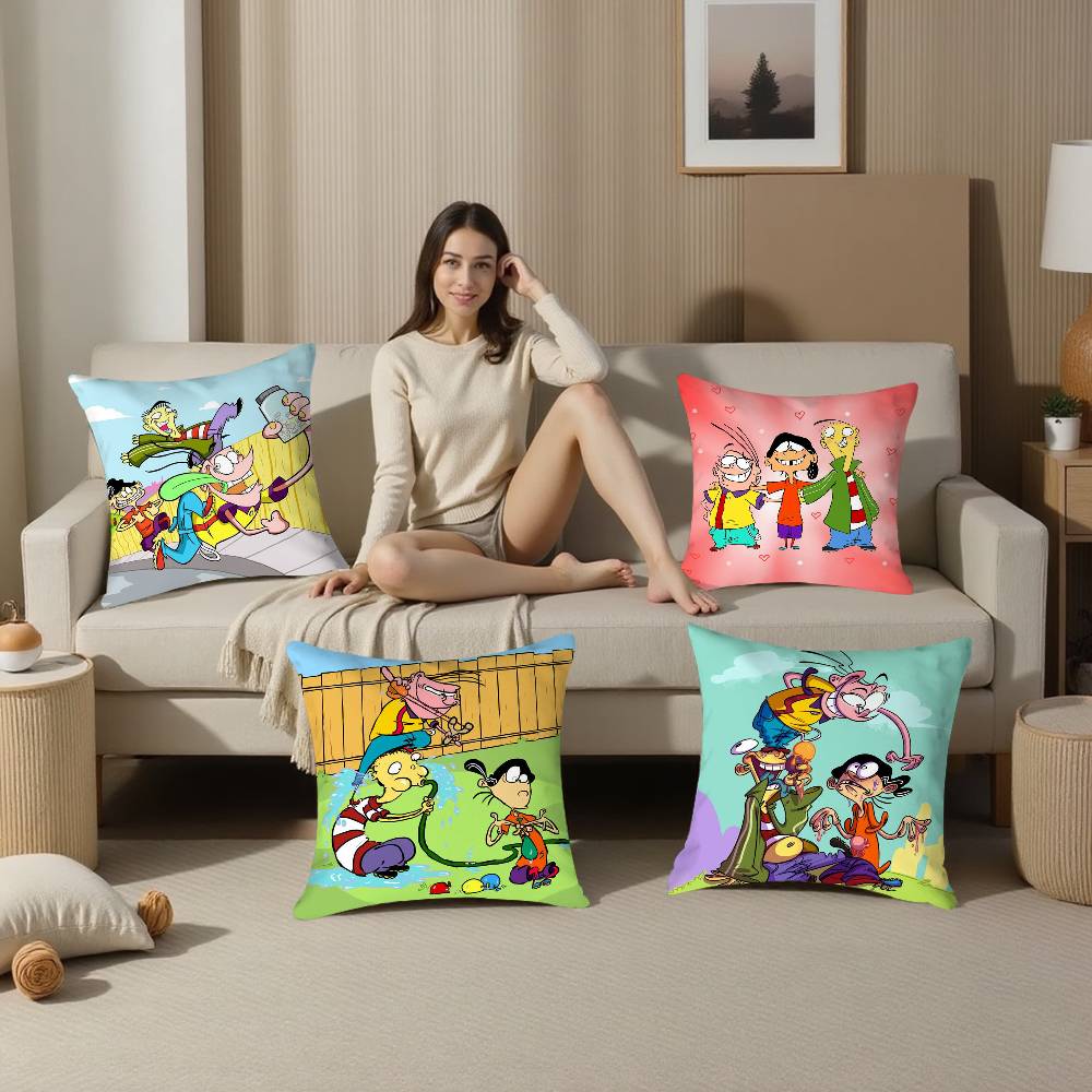 Federa Cuscino Cartone Animato E-Ed Edd N Eddy Tessuto Peluche Morbido Stampa Fronte/Retro Copricuscino Divano Copricuscini