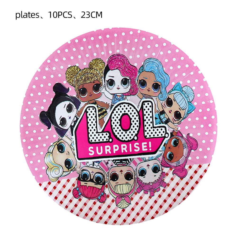 Surprise Doll Birthday Theme Decorations Backdrop Baby Shower Suppl Lol Party Cake Topper Balloon Paper Banner Plates Cups for Round Sensory Durable