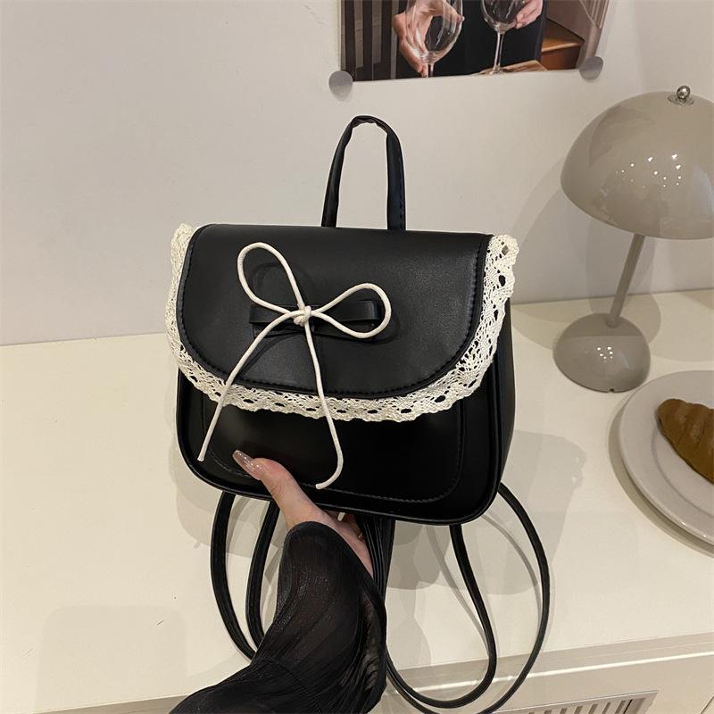 

2025 Sweet lace stylish simple design bow foreign casual shoulder crossbody portable small square bag чёрный