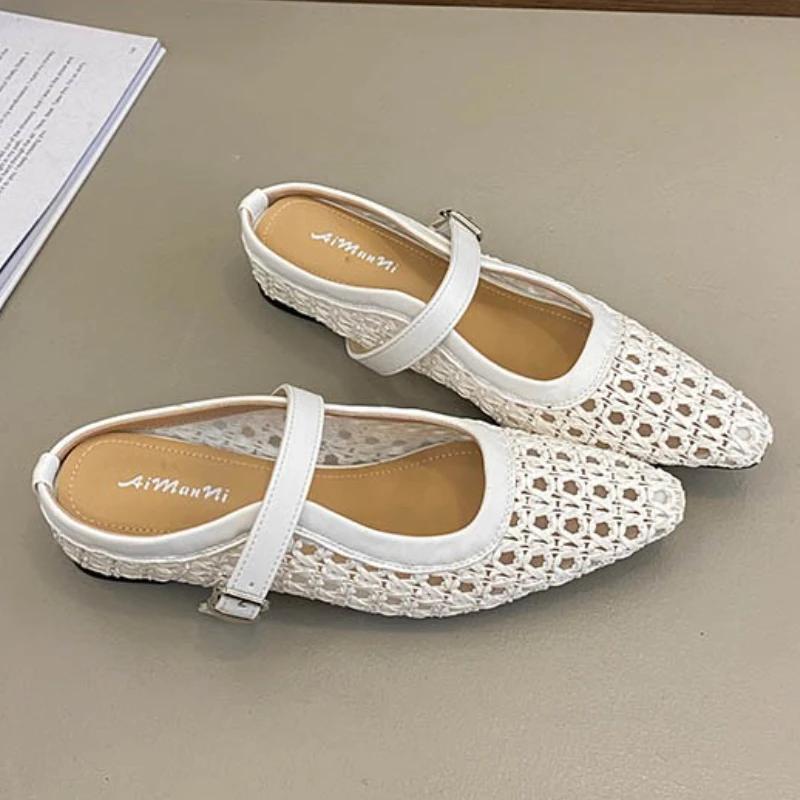 

Модные балетки Женские тапочки Острый носок Дизайнерская обувь Элегантные женские сандалии Летний тренд 2025 Платье Шлепанцы Для ходьбы Mujer Zapatos 42 покинуть белый