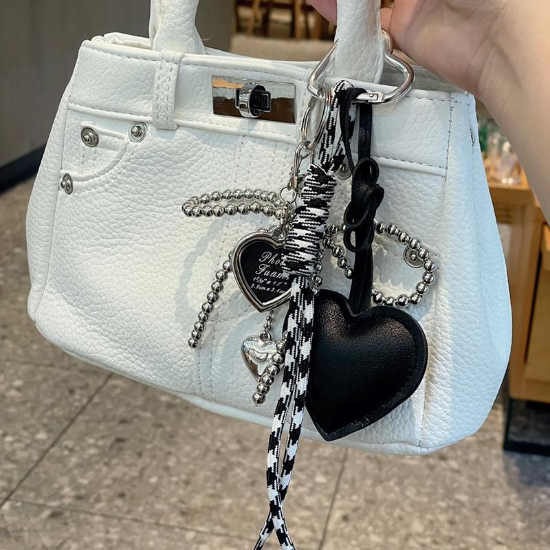 Korean Trendy Leather Heart Bow Backpack Pendant Delicate Beaded HandBag Backpack Pendant Decoration For Girls Gift