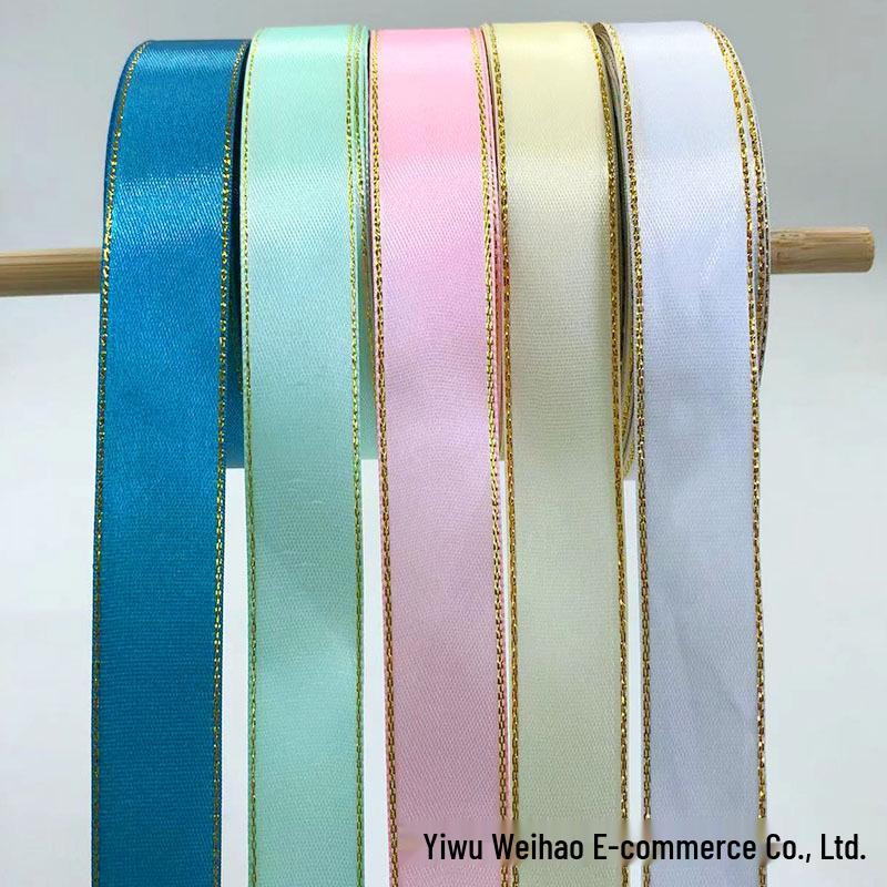 2.5cm Satin Ribbon with Double Gold Edge for Bouquets and Gift Boxes