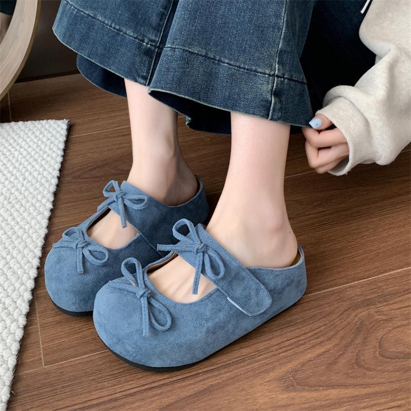 Fashion Retro Style Women's Shoes Autumn Height-enhancing Fashionable Bow Outdoor Round-toed Mary Jane Shoes