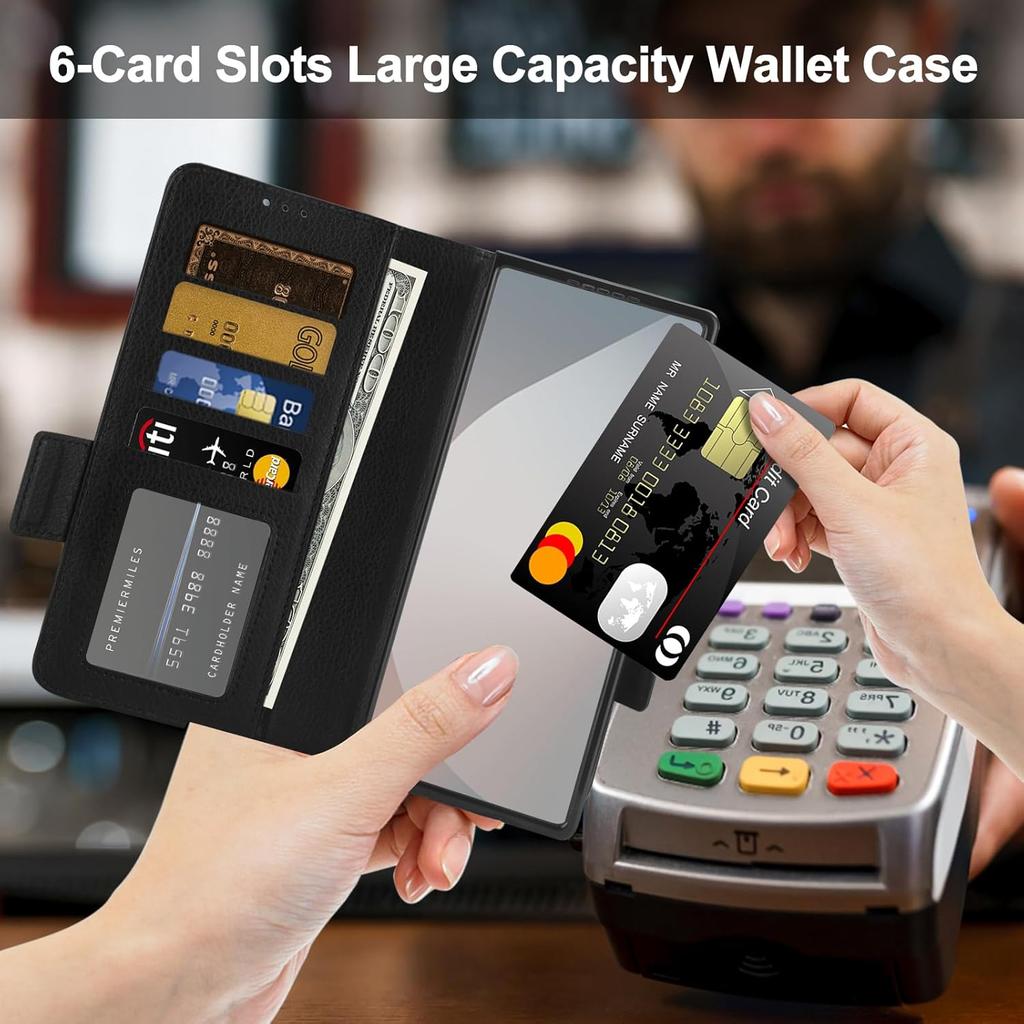 Vofolen for Samsung Galaxy Z Fold 6 Case with Card Holder & S Pen Holder, PU Leather Flip Case with Magnetic Clasp Kickstand Heavy Duty Rugged Wallet