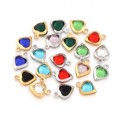 10Pcs/Lot Stainless Steel Pendants Round Heart Colorful Rhinestone Crystal Beads Charms DIY Necklace Bracelet For Jewelry Making