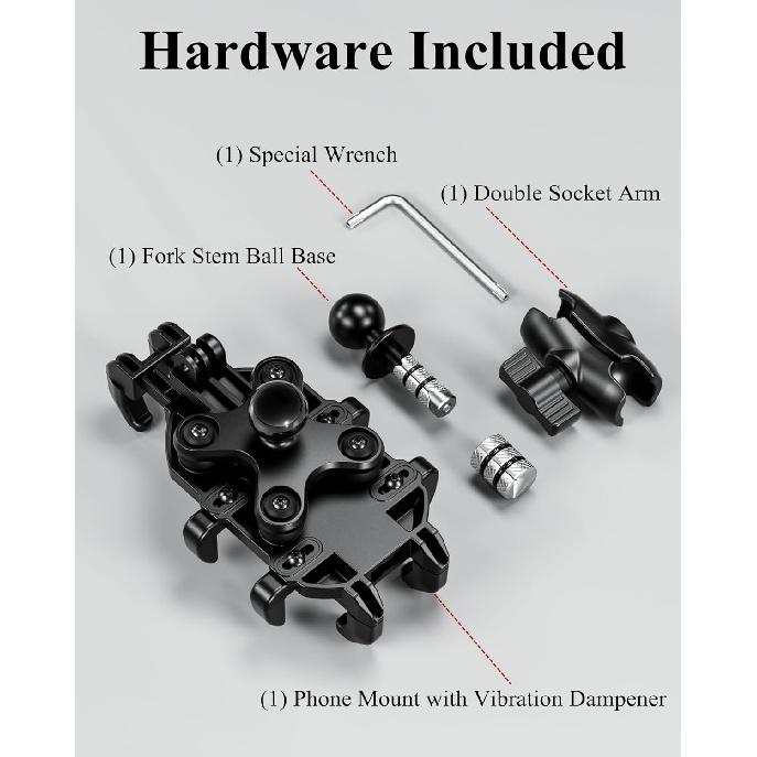 BRCOVAN Motorcycle Fork Stem Phone Mount Holder With Vibration Dampener, Heavy Duty Cellphone Cradle Fit Stem Tubes 12Mm-25.4Mm In Diameter,