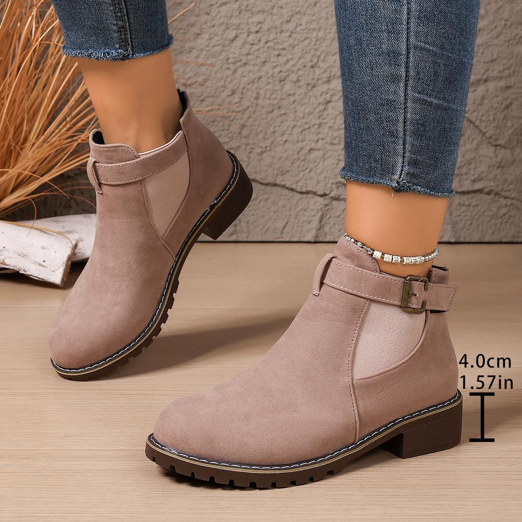 Suede Booties Women's New Short Vintage Block Heel Flat Martin Boots Side Zipper British Style Women's Boots