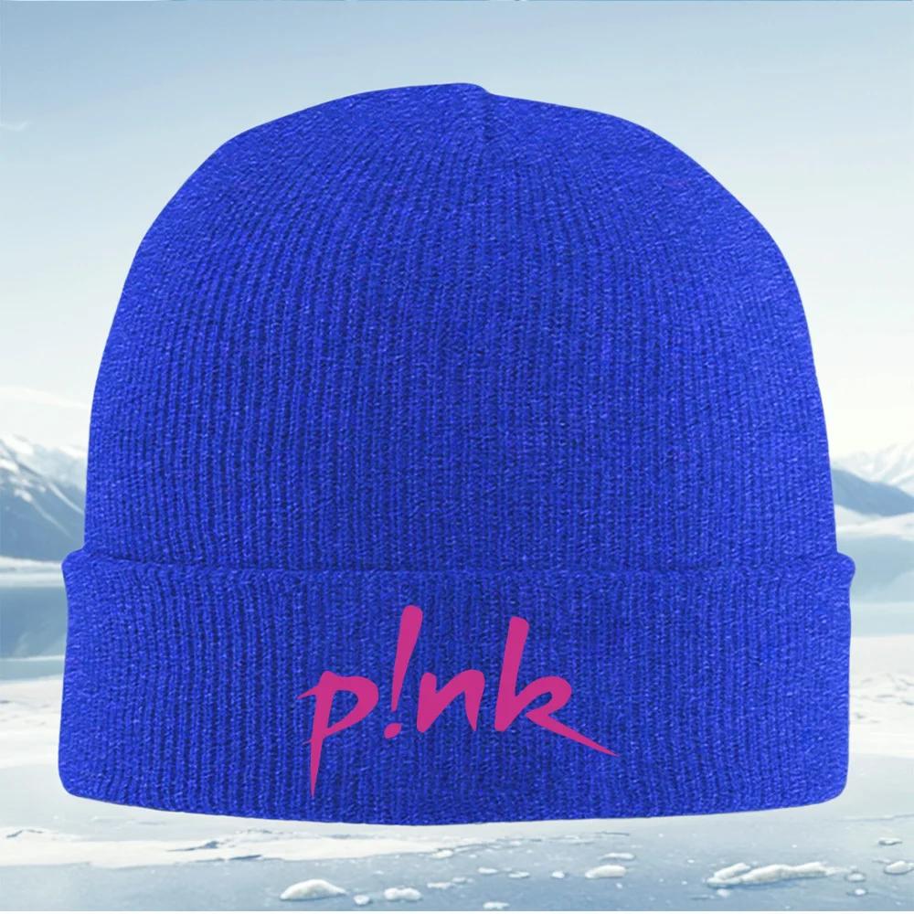 New Pink Text Exclamation Design Black Backdrop Unisex Women Unisex Knitted Hat Beanie Pullover Cap Winter Thermal Warm Christmas O