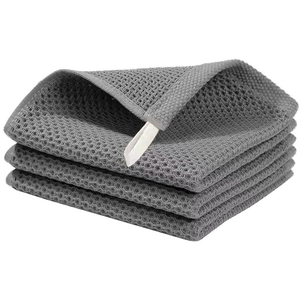 FOXNOV Kitchen Waffle 34cm x Antibacterial and Kitchen Kitchen Kitchen Commercial Wedding Set of Gray Dishcloths, Dishcloths, Cotton, 34cm,