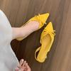 Beautiful Pointed Single Shoes Women's Slope Heel Spring and Summer New Bow Fairy Retro Empty Bag Head Sandals