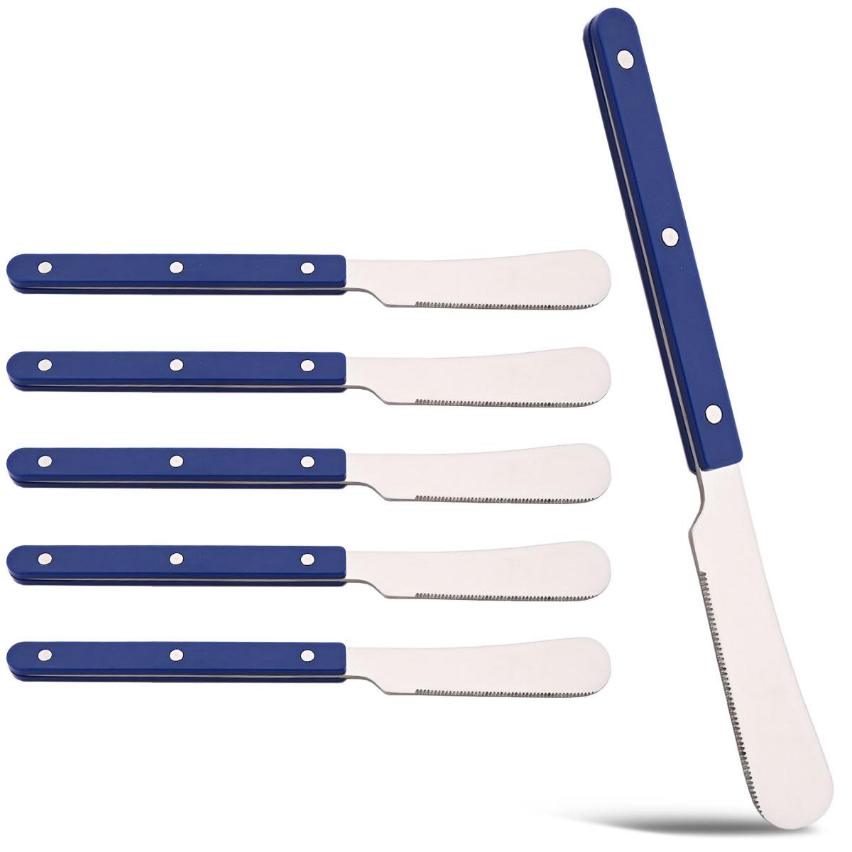 

6-Piece Vintage Stainless Steel Flatware Set with Rivet Blue Handle Mirror Polished for Home Party Restaurant 21cm - dinner knife синій