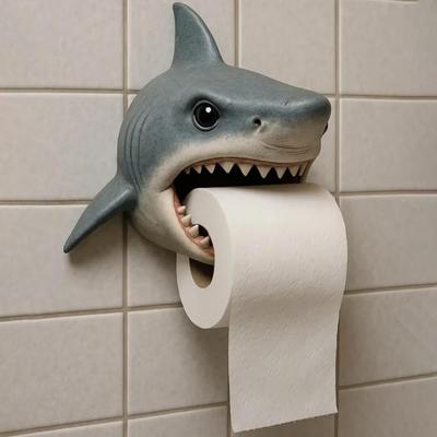 Porta Papel Higiênico para Cão Montado na Parede Resina Tubarão Organizador de Rolo de Papel Banheiro Cozinha Dispenser de Papel Toalha Decoração