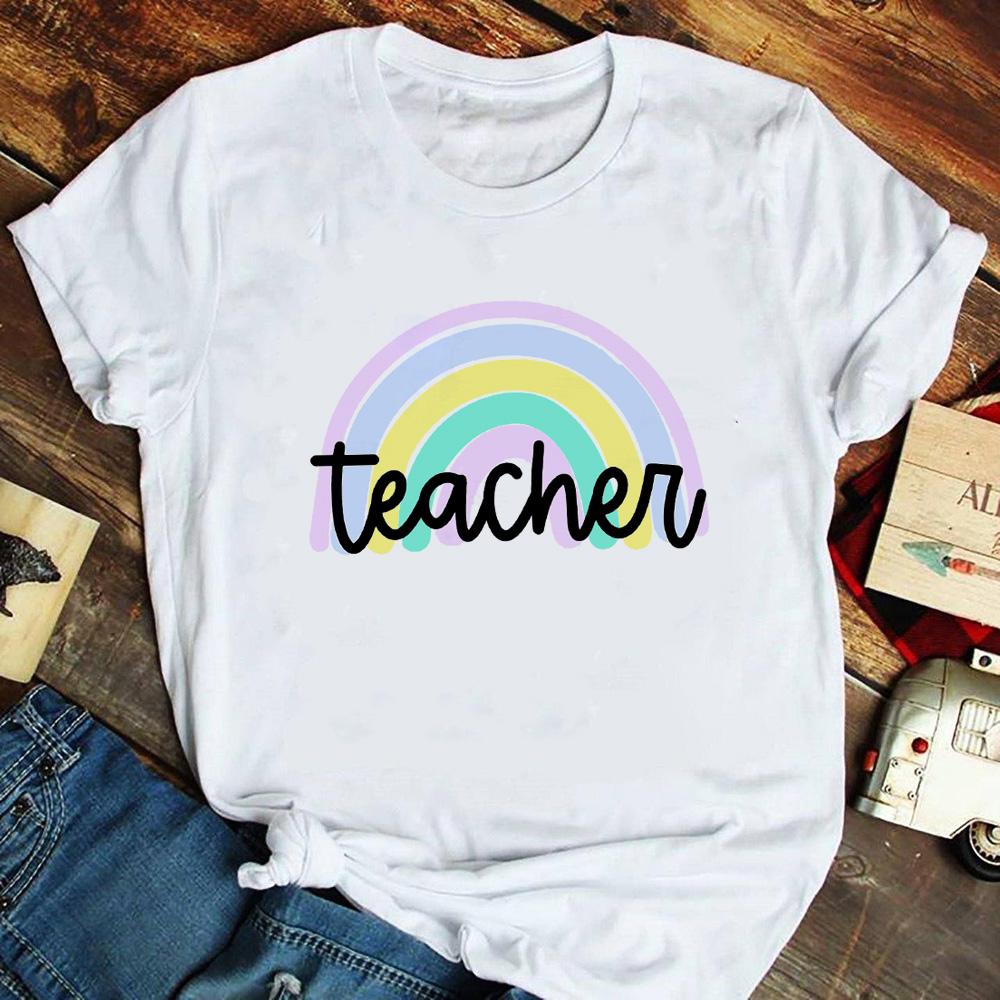 Teacher Print Women Graphic Tee Casual Short Sleeve T Shirts Harajuku Tshirt Female Kawaii Teach