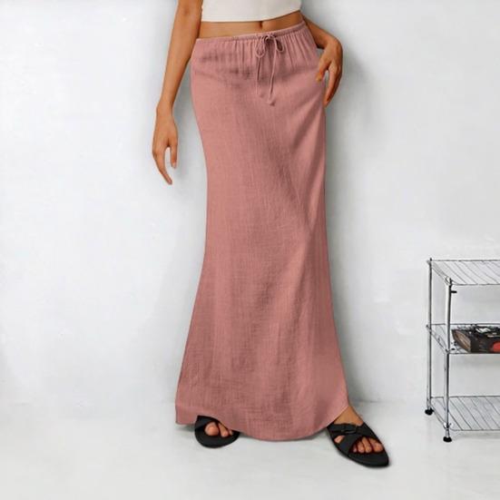 Maxi sukně v boho stylu s vysokým pasem, nastavitelnou stahovací šňůrkou, dlouhá sukně s rozparkem vzadu, jednobarevná, sukně pro office lady