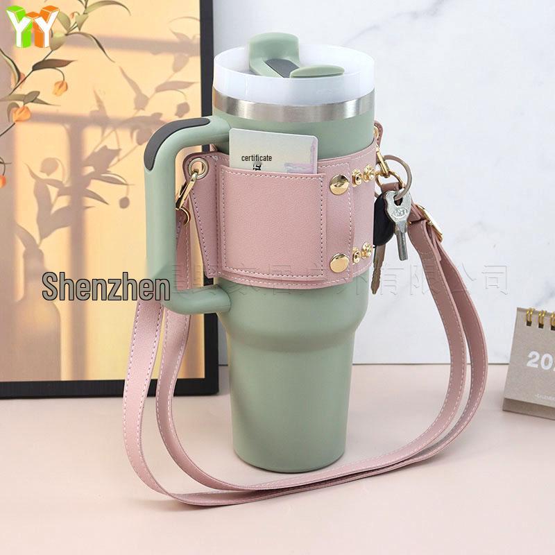 Stanley Water Cup Cover: Leather Adjustable Crossbody Outdoor Ice Overlord Protector