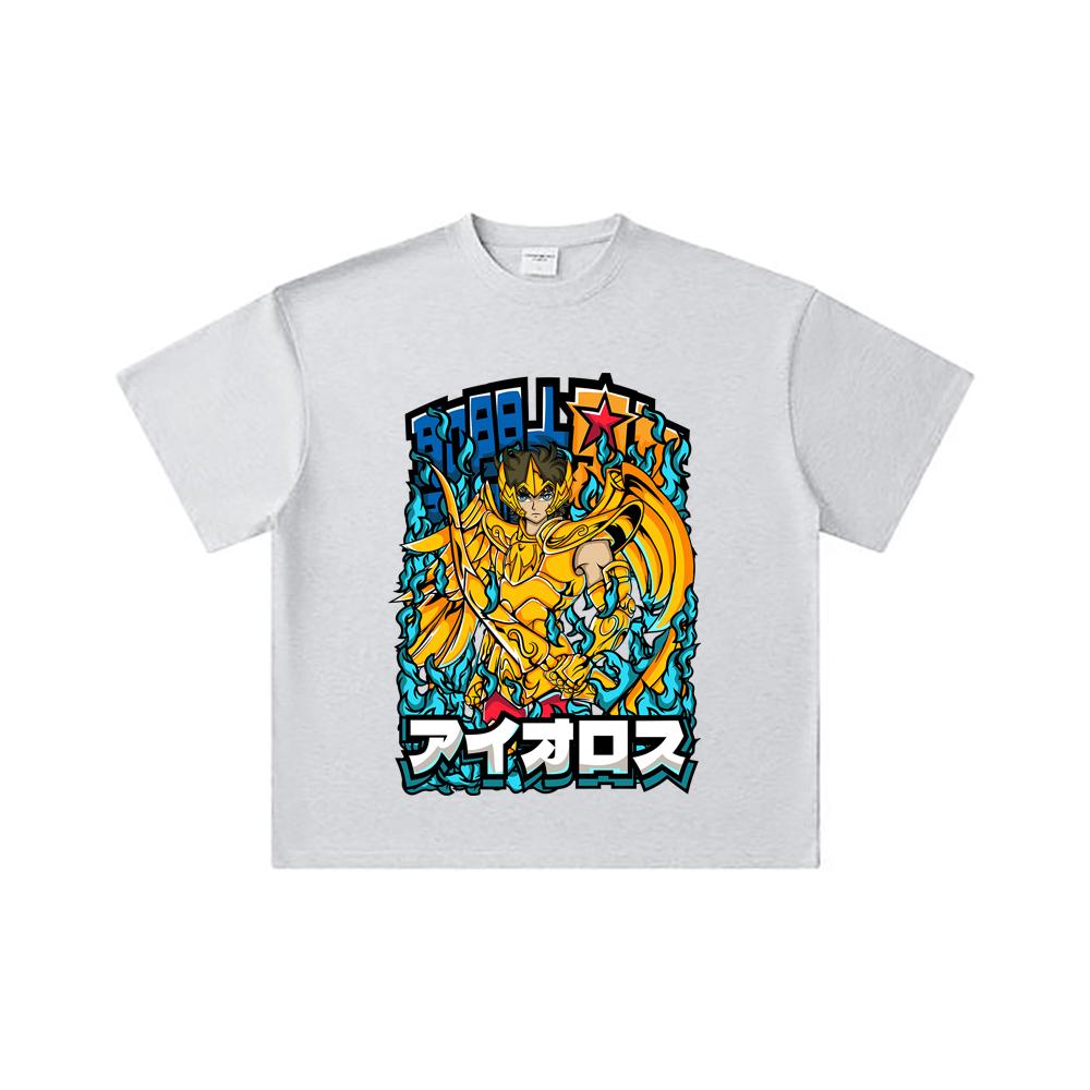 260 GSM Double Yarn 32 Count 100% Cotton Saint Seiya V12 Aiolos Print Unisex Heavy Cotton T Shirt