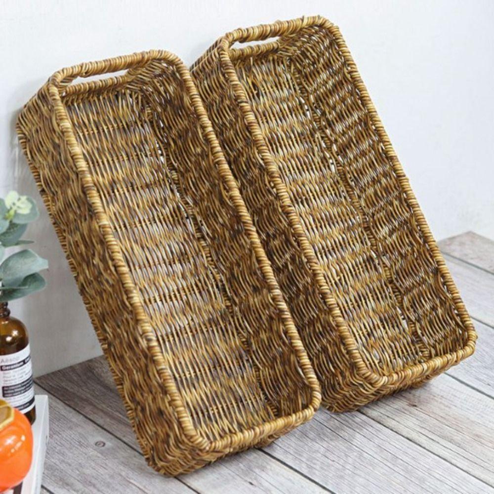 Household Rattan Woven Serving Baskets Cake Dim Sum Tray  Restaurant Serving Tabletop Display