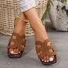 Fairy wind flat-bottomed cool slippers female new large size H leather one-word slippers summer wear beach sandals