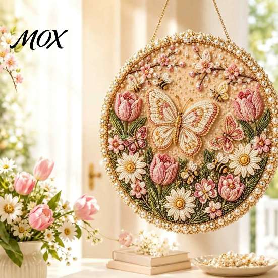Handmade Wall Decor DIY Pearl Painting Kit for Adults Beginners, 3D Wreath Art Craft Set with Three Dimensional Frame, Decorative Seasonal Hanging