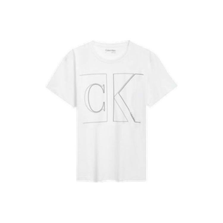 Calvin Klein Casual Minimalist Line Letter Print Cotton T-Shirt Men Tops Moonlight-White 40MC817-YAA
