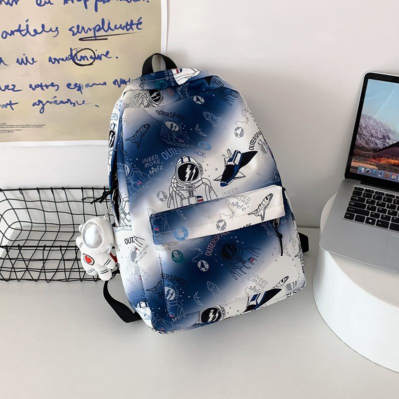 

2025 New Backpack Korean Version Fashion Printed Cartoon Backpack Large Capacity High School Student Schoolbag Tide синій