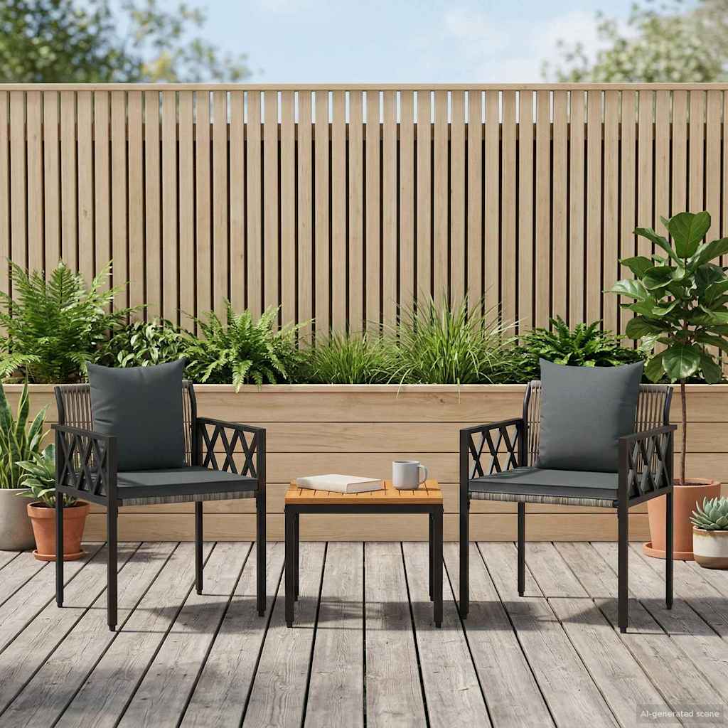 Garden Furniture Set 3 pcs Grey and Dark Grey Poly Rattan