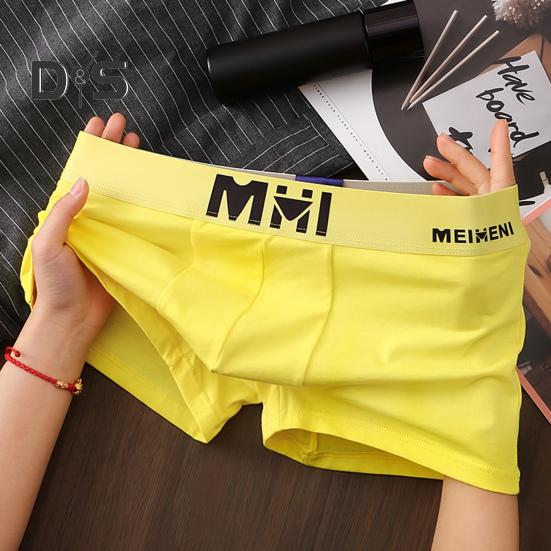 Men Boxer Underwear Mid-rise Elastic Waistband Letter Print Shorts Briefs U-Convex Breathable Panties Daily Wear