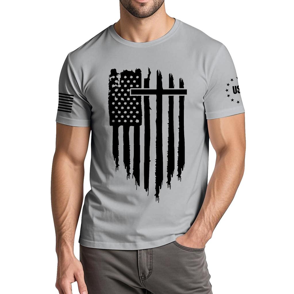 Men's Fashionable Casual Independence Day Printed Round Neck Short Sleeve T-Shirt Top