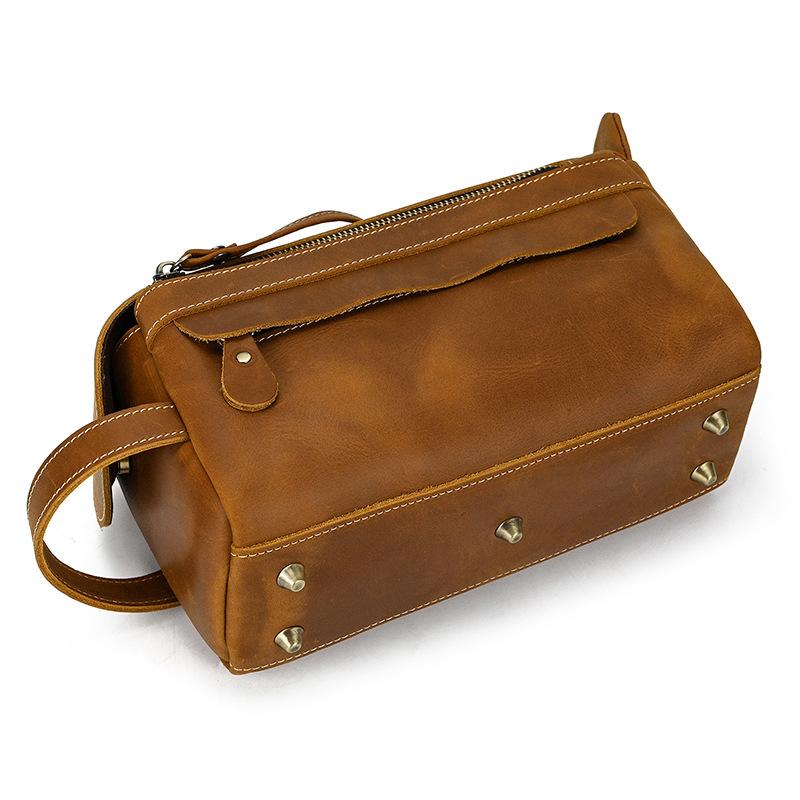 Casual Mens Leather Clutch Wallet Long Handbag Genuine Leather Zipper Hand Clutch Bag Wash Storage Bag toiletry bag men women