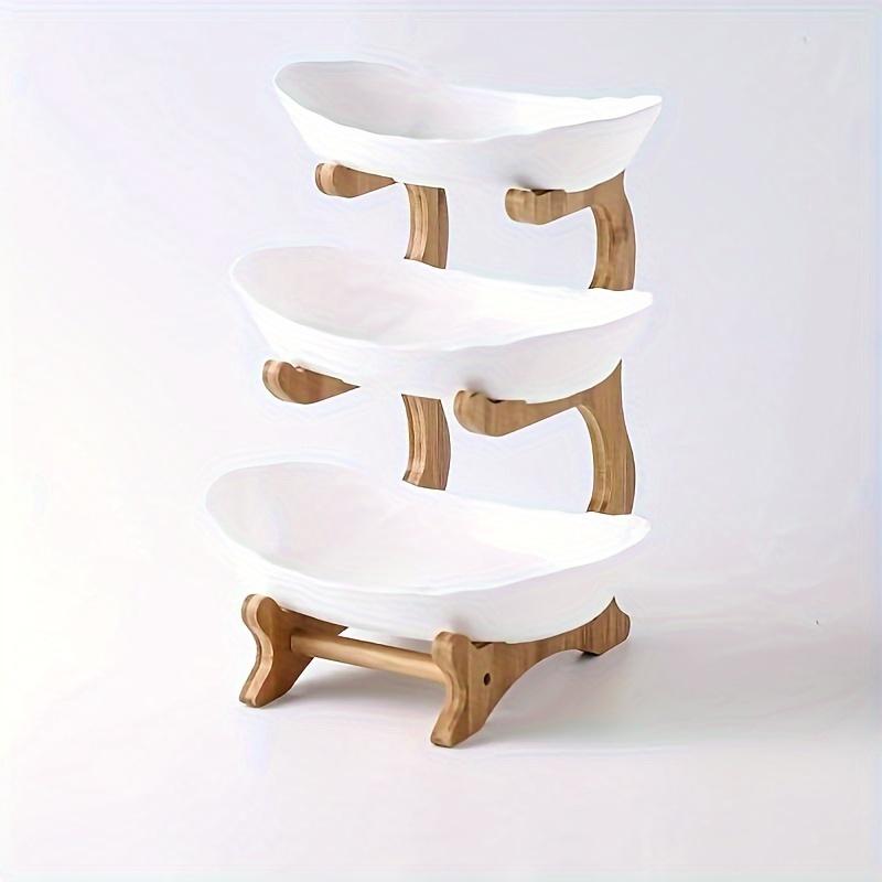 2/3-Tier Luxury Wooden Elegant Fruit Stand -Double Layer Fruit Bowl With Creative Candy Display-Natural Wood Material, Home Snack Tray For Living Room