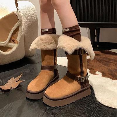 Botas de neve acolchoadas quentes de inverno femininas de tamanho grande, elásticas macias dobráveis de duas maneiras, antiderrapantes resistentes ao desgaste, esportivas de lazer ao ar livre, de algodão