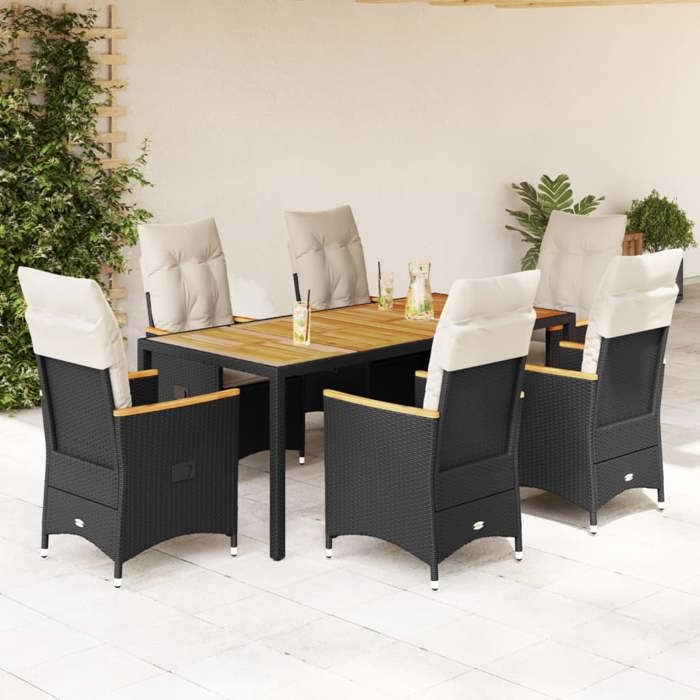 VidaXL Garden Dining Set Cushions 7pcs Black Wicker, Outdoor Dining Set 3276837