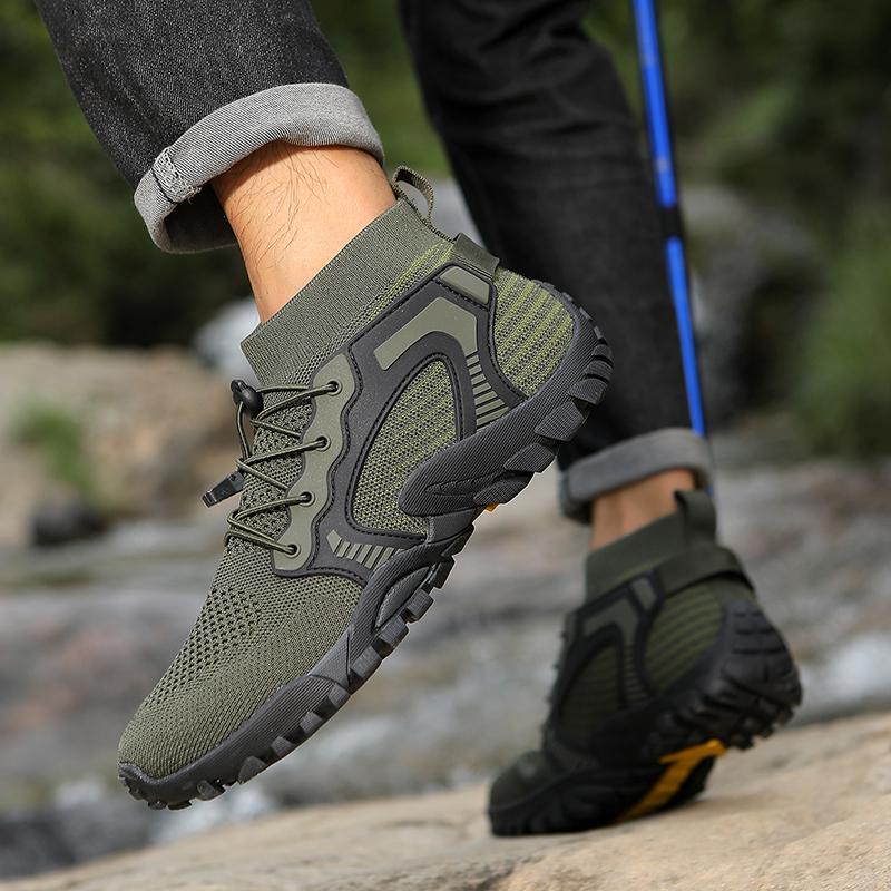 Breathable Knitted Men's Hiking Shoes High-top Casual Sports Shoes Non-slip Outdoor Trekking Traveling Sneakers Big Size 38-48