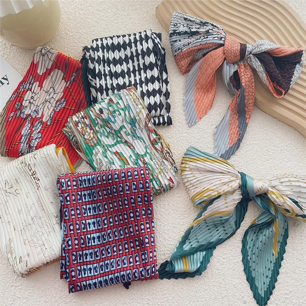 Spring 70 Pleated Small Silk Scarf: Versatile, Decorative Korean-Style Accessory for Professional Women