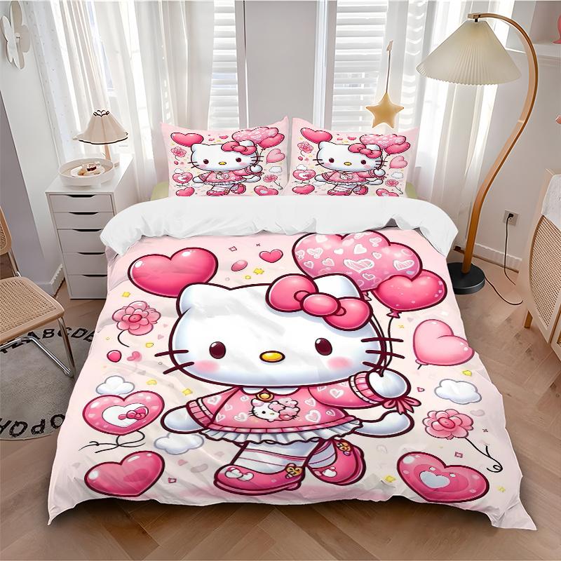 3pcs Hello Kitty's Heartfelt Adventure Bedding Set, Including 1 Quilt Cover and 2 Pillow Shams, Without Filling, Soft and Comfortable Home B
