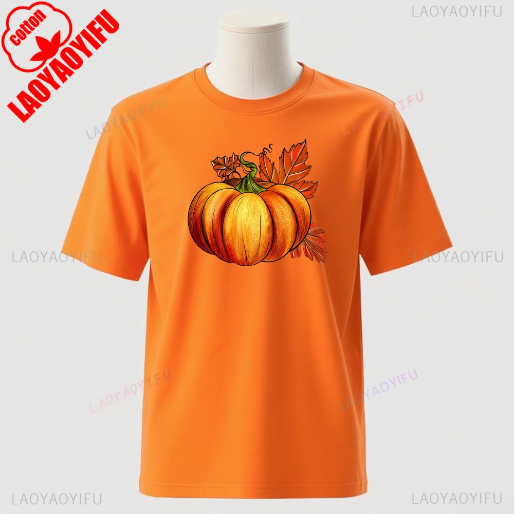 Thanksgiving Day Pumpkin Fall Vibes Graphic T Shirts Unisex Unisex Vintage Festival High Quality Cotton TShirt Casual Party Tops