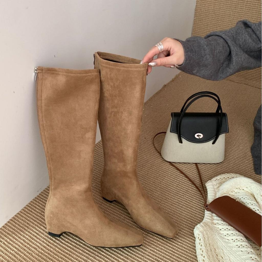 2025 nové měkké kožené vysoké kozačky, vnitřní zip, zesílený podpatek, dámské jezdecké kozačky ke koleni pro drobné ženy