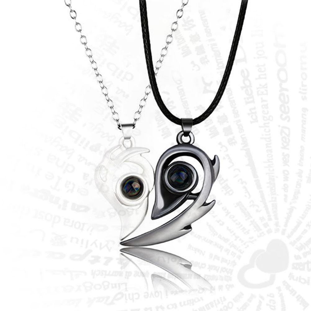 Heart Necklace Magnetic Couples Necklace 100 Language I Love You Projection Necklace Valentine s Day Gift for Women