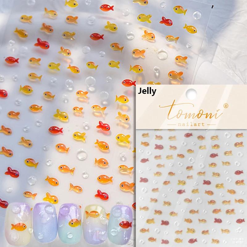 Koi Lotus Flower Goldfish Beach Sea Carp Red Fish Colorful Dolphin Mermaid Soft Relief Nail Art Stickers Manicure Decals