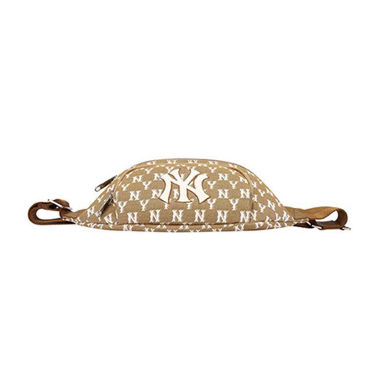 MLB Monogram Series NY Yankees Vintage Floral Print Letter Logo Fabric Crossbody Waist Bag Unisex bags Khaki 32BGCA111-50B