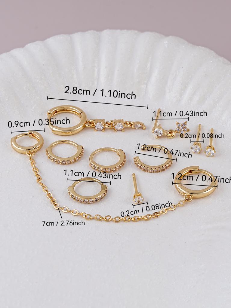10pcs Exquisite Star Water Drop Pendant Multiple Synthetic Zircon Earrings Women's Daily, Music Festival Vacation Jewelry