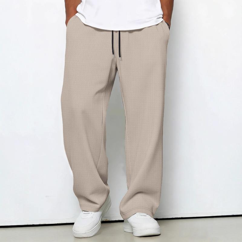Herren Elastischer Bund mit Kordelzug Waffelstruktur Lässige Hose Locker Gerades Bein Komfort Tägliche Lange Hose