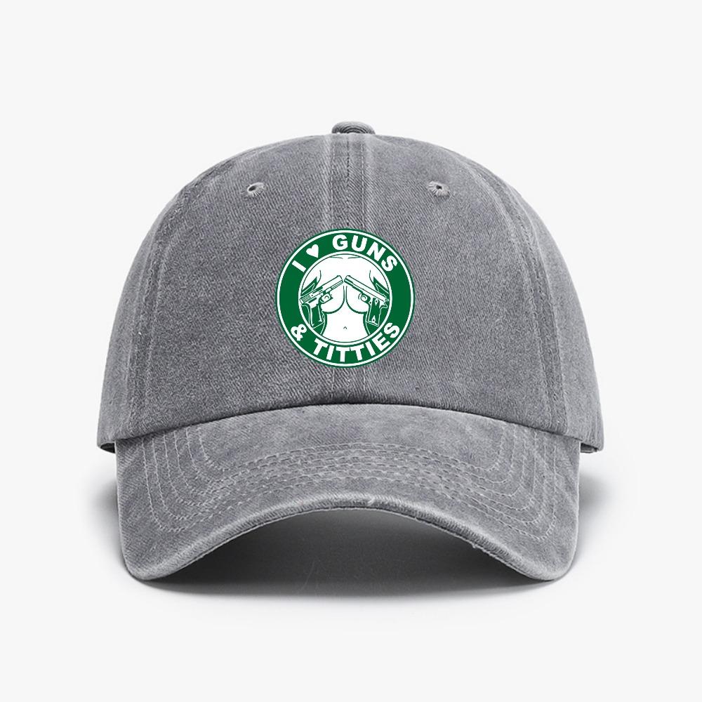 I Love Guns and Titties Gun Titts Adjustable Solid Color Baseball Cap Retro Outdoor Sun Protection Casual and Versatile Hats Adjustable