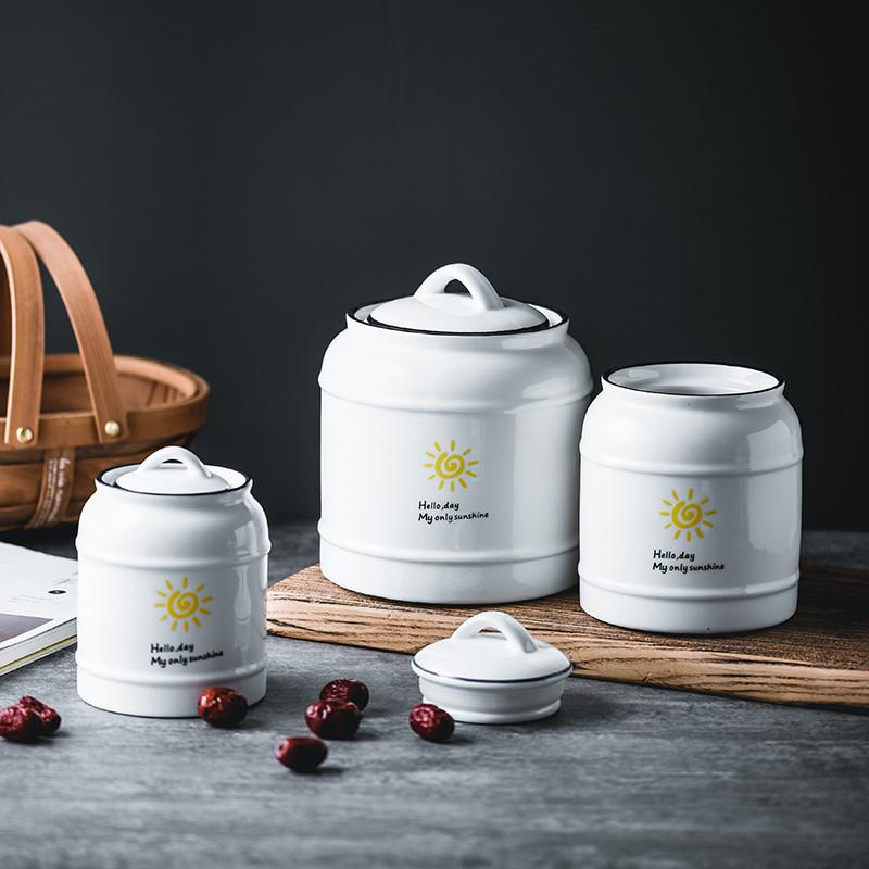 Ceramic White Sugar Jar: Large, Sealed Storage for Milk Powder, Tea, Grains, and Snacks