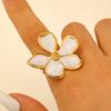 Finger Ring Five-Petal Flower Shape Open Adjustable Fit Women Ring Handcrafted Drip Glaze Enamel Metal Outline Middle Finger Band