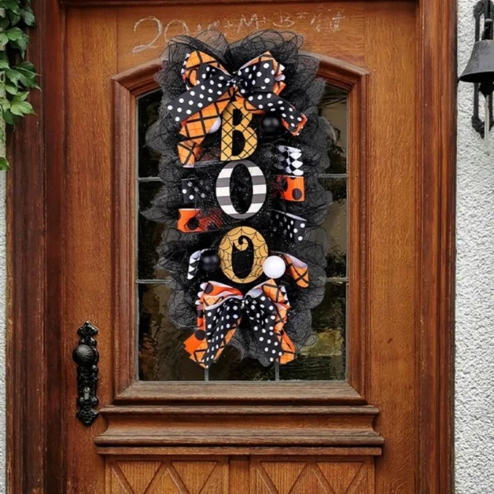 Halloween Wreath Garland Door Hanging Decoration BOO Doorplate Pumpkin Pendant Home Party Supplies for Porch Yard