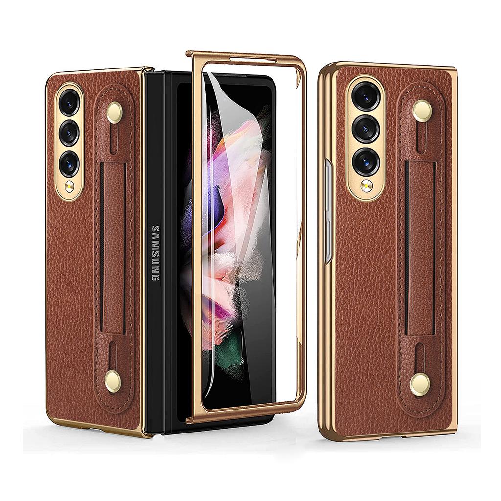 Sturzschutz Leder Slim Case für Samsung Galaxy Z Fold4 Fold 4 Fold3 Fold2 Fold 2 3 Schutzfolie aus gehärtetem Glas Hüllen