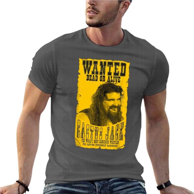 Cactus Jack Wanted Dead Or Alive Mankind Mick Foley T-shirt Oversize per Abbigliamento Uomo Manica Corta Streetwear Top Taglie Forti